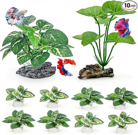 10 PCS Aquarium Decorations Silk Aquarium Plants Betta Fish Tank Decor Artificial Fish Tank Decorations Plants for Betta, Goldfish, Turtle & Reptile Tanks Ornament Accessories