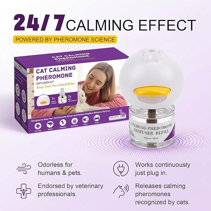 cat Calming Diffuser，Helps Reduce Fighting, Tension & Aggression Between Cats，Cat Pheromones Calming Diffuser for Stress-1 Diffusers & 3 Refills