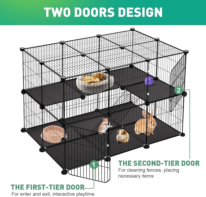 VISCOO 41 Panels Pet Playpen, 35.4" L x 23.6" W x 23.6" H Small Animal Playpen with 2 Doors, C&C Cage for Guinea Pigs,Rabbit,Bunny,Hedgehogs, Puppy Play Pen Indoor Outdoor, Two-Story Chicken Play Pen