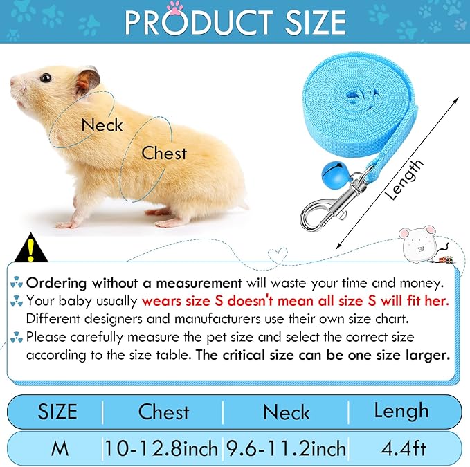 SATINIOR 2 Pieces Guinea Pig Bunny Harness Soft Mesh Hamster Rat Leash with Safe Bell, Ferret Pig Clothes and Leash Set for Hamster Ferrets Rats Bunny Guinea Chinchilla Teacup Chihuahua(M,Blue, Black)