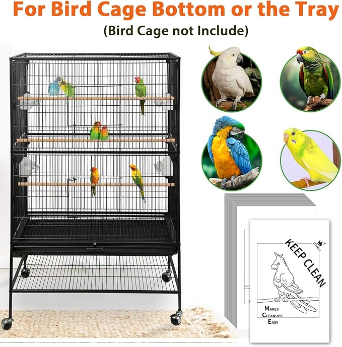 Bird Cage Liners, Bird Cage Paper Liners, 30pcs Disposable Bird Cage Liners, Pre-Cut Bird Cage Liners for Parrot, Parakeet, Conure, Cockatiel, Kraft Paper Cage Liners, 17 X 11 inch, White