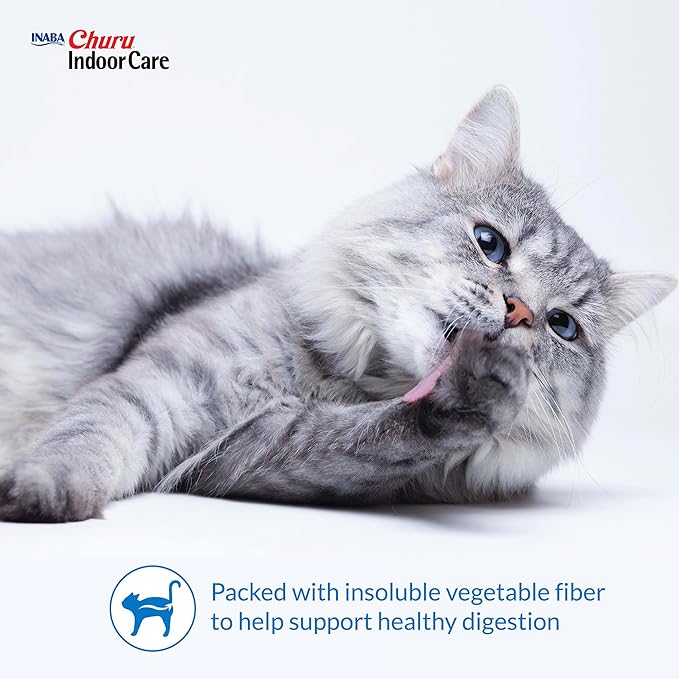 INABA Churu Indoor Care for Hairball Control, Functional Lickable Cat Treat with Taurine & Green Tea Extract, 0.5oz Each, 20 Tubes Total, Tuna & Chicken Variety