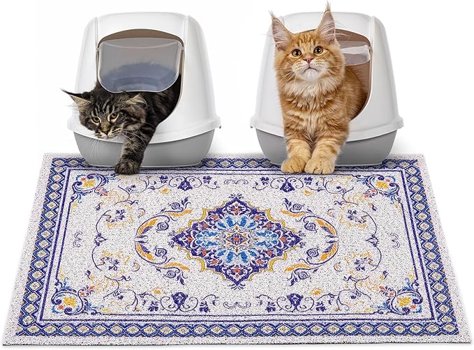 Glittme Cat Litter Mat with Non-Slip Bottom Litter Box Mat 33"X22" Litter Trapping Mat Easy to Clean Washable Cat Food Mat for Kitty,L