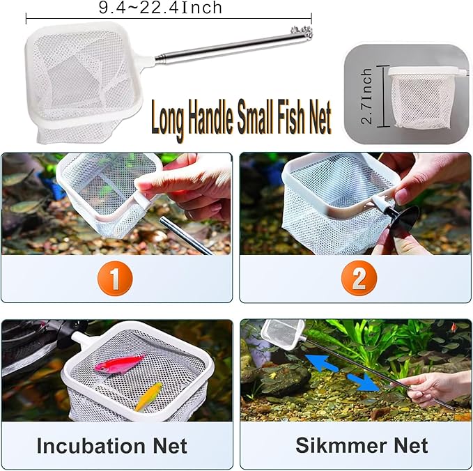 Carefree Fish Aquarium Gravel Cleaner 15~30In with 6Ft Water Hose Fish Tank Water Changer Sand Vacuum with Skimmer Net and Long Handle Sponge Brush Algae Scraper