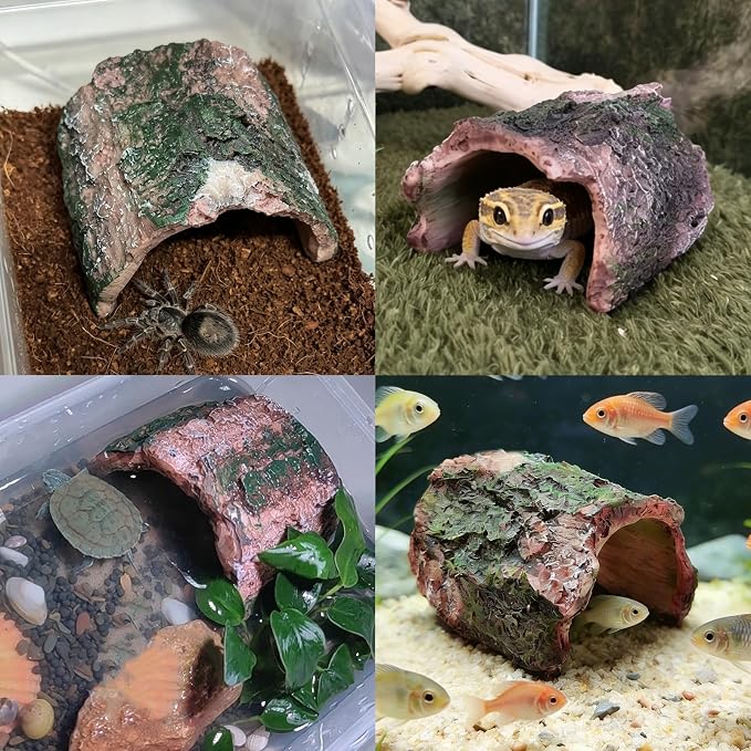 Tfwadmx Betta Log 2 Pack Resin Hollow Tree Trunk Ornament Reptile Hideout Aquarium Cave Ornament Terrarium Tank Decoration for Fish Shrimp or Small Reptile Turtle Tarantula Spider Hermit Crab