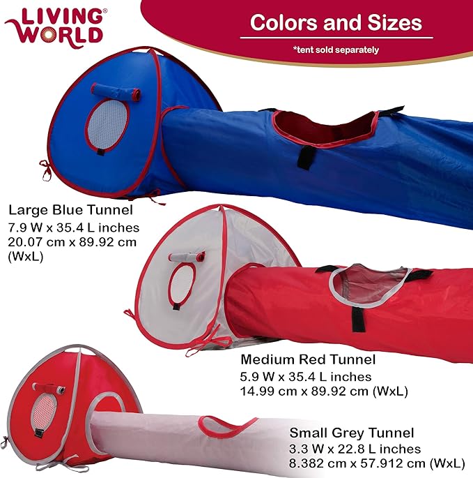 Living World Pet Tunnel, Small Animal Tunnel for Rabbits and Guinea Pigs, Blue/Red, 61397