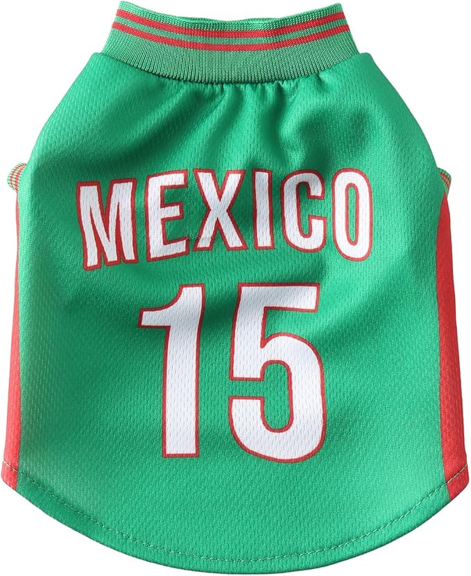 DroolingDog Mexico Pet Dog Jersey Costume, Summer Cooling Mesh Fabric, Soccer Sportswear Team Jersey, Lightweight Football Casual Clothes for Small Dogs, Green, Medium
