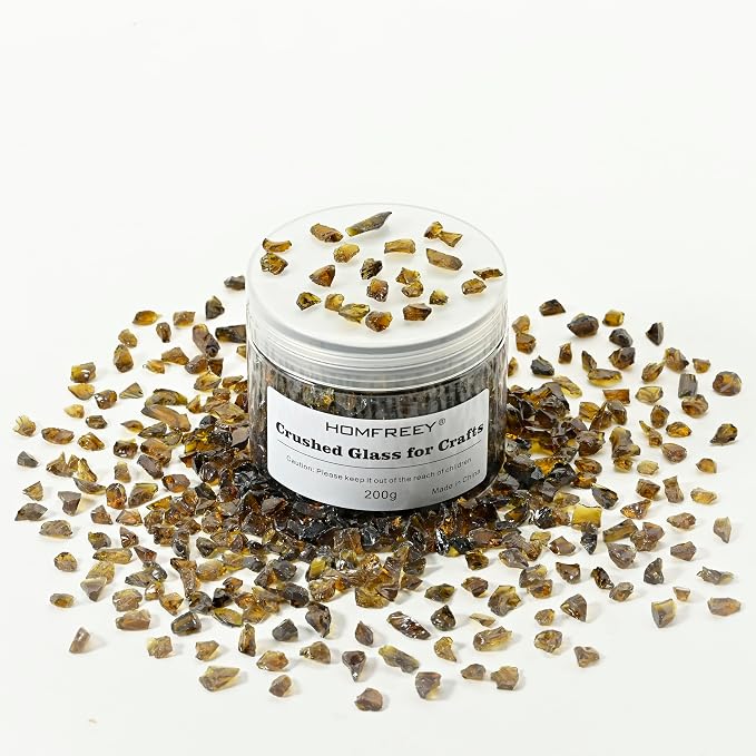 Brown Irregular Crushed Glass Chips,DIY Craft Glitter Crystal Broken Glass Pieces,Bulk Transparent 3-6mm Sprinkles, for Resin Art Vase Fill and Glitter Painting Jewelry Making(200g)