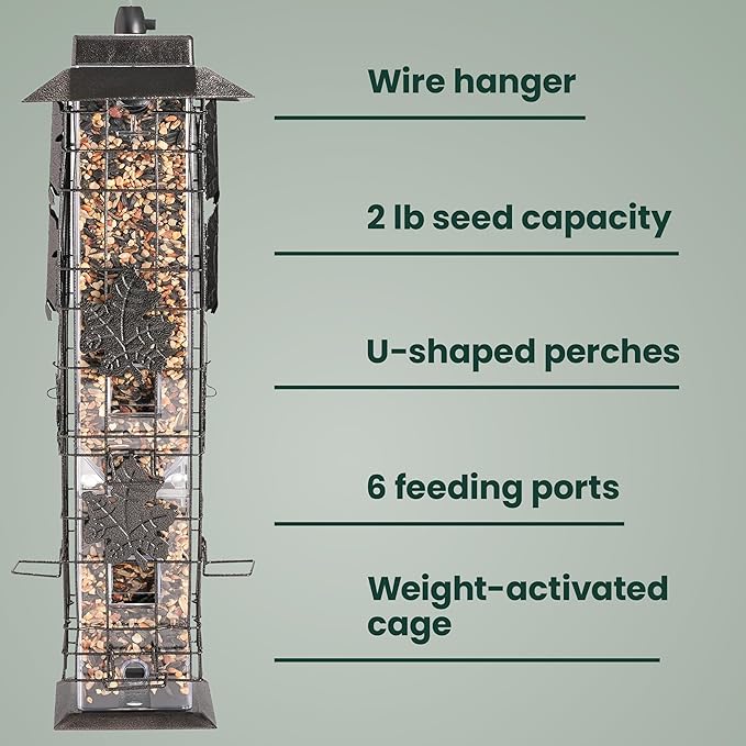 Perky-Pet 336-1SR Squirrel-Be-Gone Squirrel Proof Bird Feeder, 2LB, Outdoor Wild Bird Feeder with Weight-Activated Perches