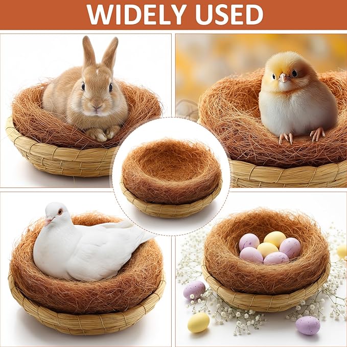 AceOrbit 8 Pcs/4 Set Bird Nest with Coconut Fiber Mats Set Hand-Woven Flat Base Pigeon Birdhouse Breeding Nest Small Animal Cage Accessories for Parrots Budgies Cockatiels Hamsters Gerbils and Pigs