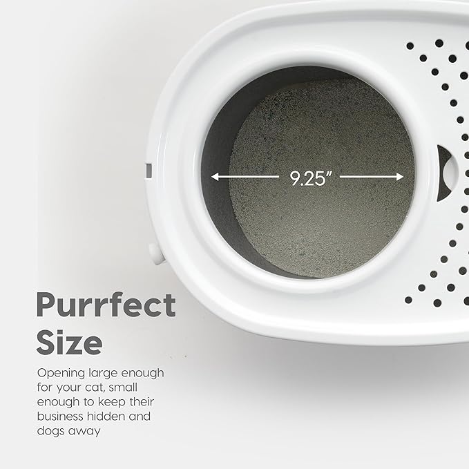 IRIS USA Cat Litter Box Large Top Entry with Lid Enclosed Covered Hooded Design Litter Catching Scatter Shield Pan Dog Proof Pet Proof Scoop Included Odor Control for Indoor Cats Kittens Gray/White