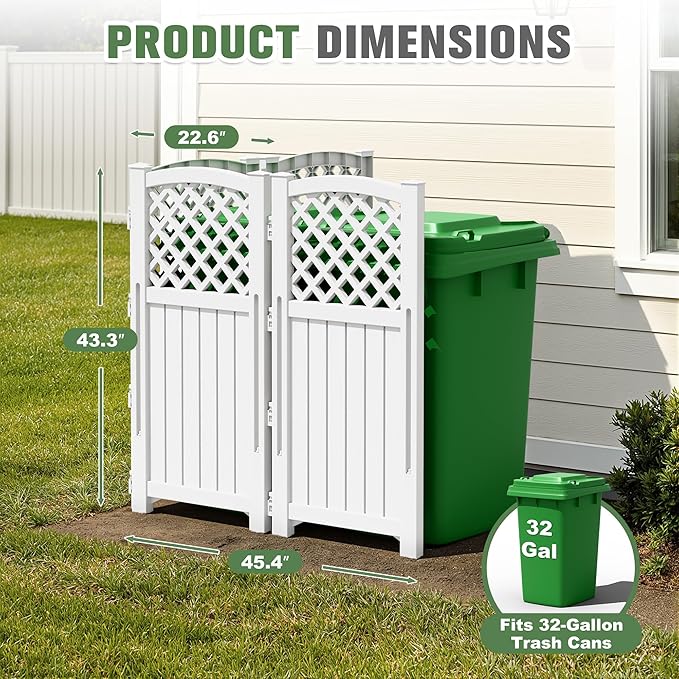 Greesum Outdoor Air Conditioner Fence, Privacy Screen 4 Panels for Trash Can Enclosure&Pool Equipment, White
