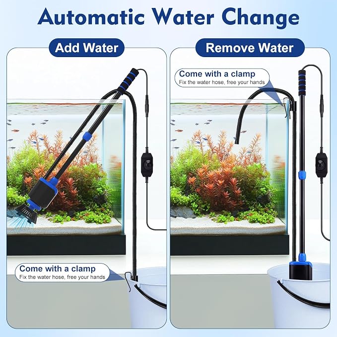 AQQA DC 36W Electric Aquarium Vacuum Gravel Cleaner | 6-in-1 Multifunctional, Fish Tank Cleaning Kit, Remove Dirt, Change Water, Wash Sand, Turtle Water Shower, Water Circulation