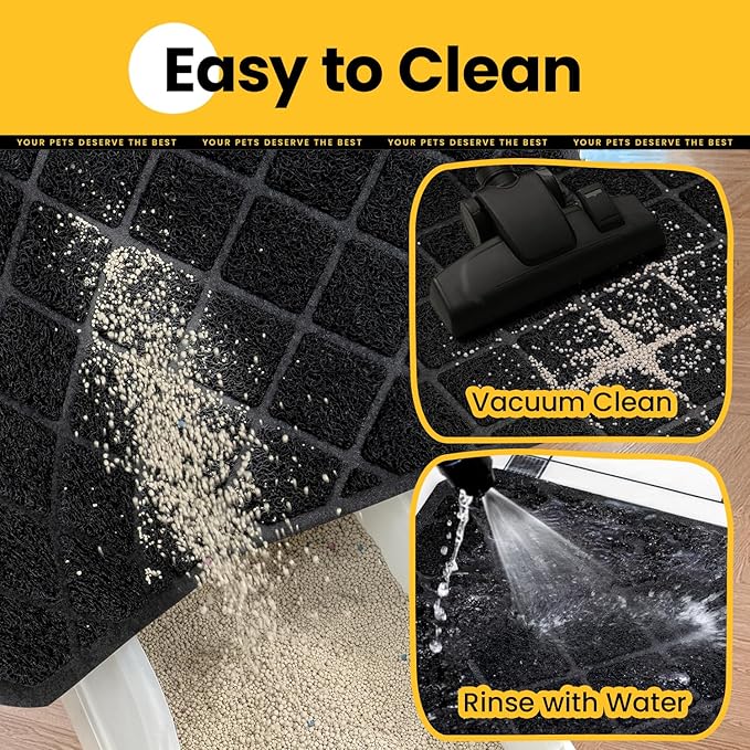 Conlun Cat Litter Mat Litter Trapping Mat, Black Premium Durable PVC Grid Mesh with Scatter Control, Non-slip, Less Waste Cat Litter Box Mat, Soft on Kitty’s Paws, Urine Waterproof 47" x 35"