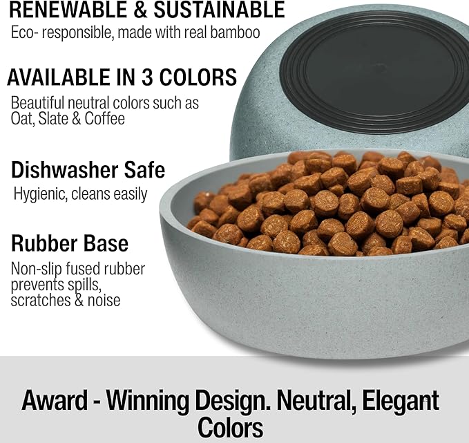 Loving Pets - Dolce Bamboo - Eco-Friendly Pet Bowls & Dishes for Dog, Cats, Puppy Food and Water Bowl -Sustainable and Dishwasher Safe, Made with Real Bamboo (Medium, Slate-Grey)
