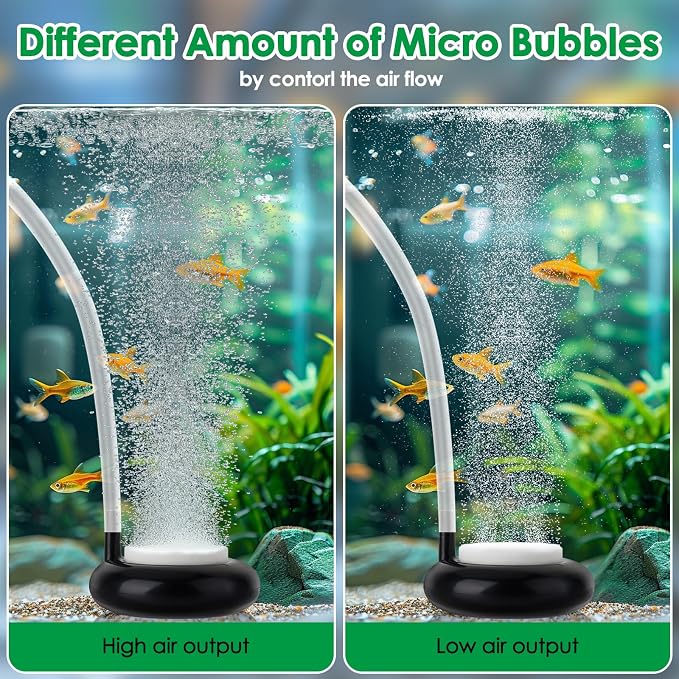 hygger Aquarium Air Stone, Fish Tank Bubbler, Nano Furnace Flue Round Stone Disk, Small Bubbles and High Dissolved Oxygen, with 2 Suction Cups, 1 Adjust Valve, 1 Check Valve (2 Inch)