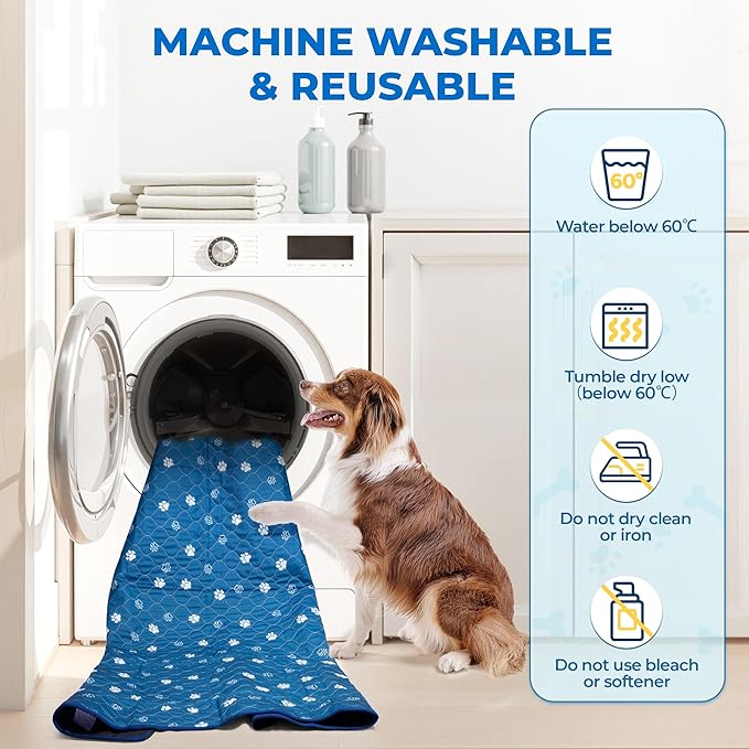 Fostanfly Washable Dog Pee Pads, 1 Pack 24''x72''(2x6ft) Non Slip Reusable Puppy Pee Pads with Great Urine Absorption, Dog Mats for Whelping, Potty, Runner Rug for Hallway, Entryway, Bedroom, Blue
