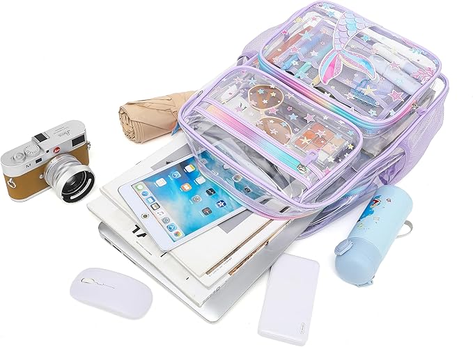MOONBABY Clear Backpack for School Girls, Heavy Duty TPU Transparent Backpack Stadium Events Approved, Clear Bookbag