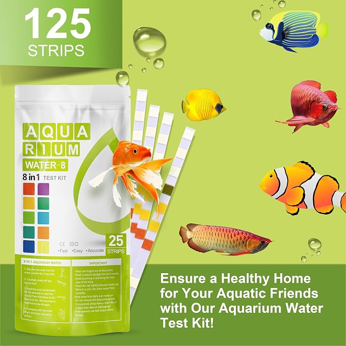 AAwipes Aquarium Test Strips 8-in-1 |125 Strips Bag Packs| Test pH, Carbonate, Alkalinity, Hardness, Chlorine, Nitrite, etc. (K02-125)
