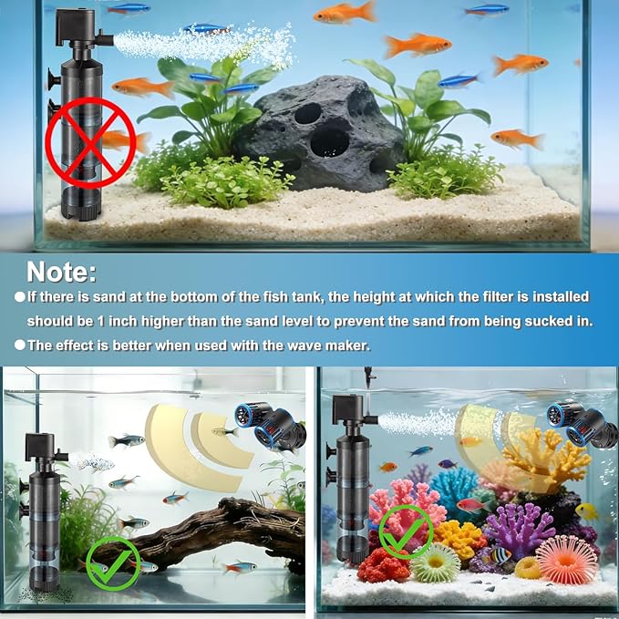 Carefree Fish Aquarium Sponge Filter Quiet with Fish Poops Collector Quiet for 10~60Gal Fish Tank for Saltwater and Freshwater