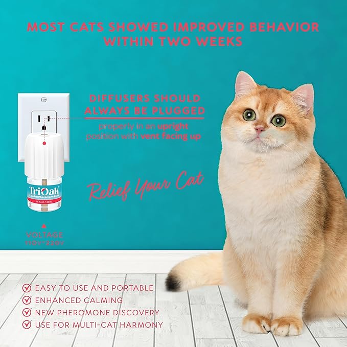 Cat Calming Pheromone Diffuser Plug-in – Feline Pheromones for Home Comfort, Helps Reduce Spraying, Scratching, Fighting & Excessive Meowing (Mint)
