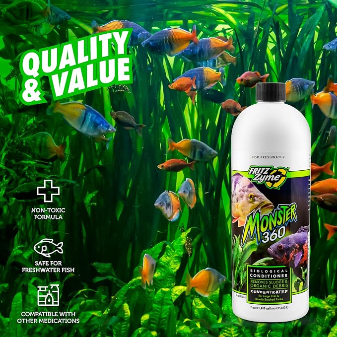 Fritz Aquatics 75032 FritzZyme Monster 360 Concentrated Biological Conditioner for Fresh Water Aquariums, 32-Ounce