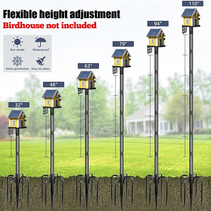 Gtongoko Smart Bird Feeder Pole 1-Inch Dia 110 Inch Bluebird House Pole for Outdoors Weather Station Heavy Duty Metal Mounting Kit Adjustable Bird Feeder Stand Black