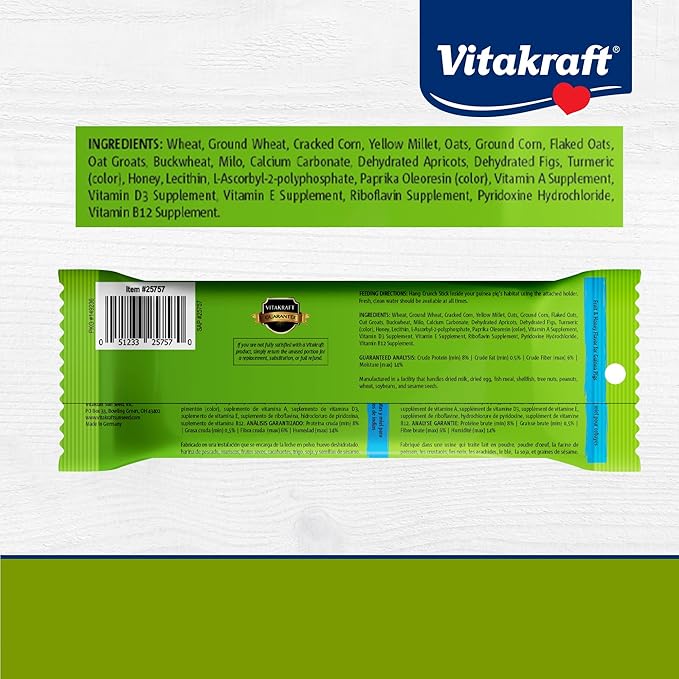 Vitakraft Guinea Pig Fruit & Honey Treat Sticks 2 Pack, 3.5 Ounce, Enriched Snack with Wooden Chew Core for Dental Health