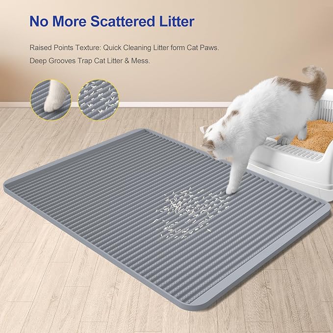Filmicy Silicone Cat Litter Mat - 31' x 23' Waterproof Large Kitty Mat, Non-Slip, Durable, Easy Clean & Washable Cat Litter Tray Mat for Scatter Control