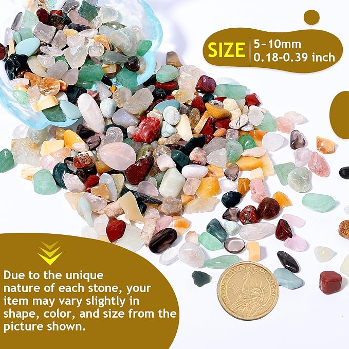 Mixed Crystal Chips Bulk 1lb 1200+Pcs Assorted Natural Tumbled Stone Chips Polished Gemstone Gravel for Aquarium, Succulent Plants, Terrarium, Vase Filler & DIY Crafts