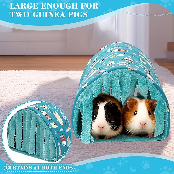 UPINS Guinea Pig Tunnel with Curtains, Small Animal Hideout Guinea Pig Bed Washable Small Animal House Cage Accessories for Mouse Chinchillas Hamsters Hedgehogs Ferrets Bearded Dragons and Rats