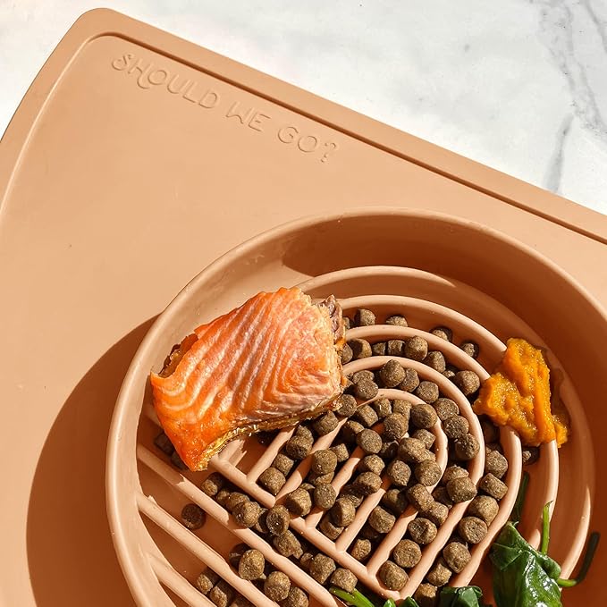 Should We Go? Slow Feeder for Dogs & Puppies, The Slowdown Bowl Silicone Slow Eating Modern Lick Mat Design, Reduces Gulping, Fits 2 Cups 7.5” Across x 1.5” Tall, Mealtime Challenge, Medium-Terracotta