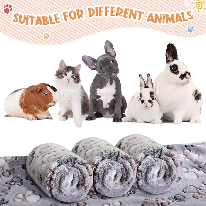 Tatuo 4 Pack Fleece Dog Blankets for Puppy Cats Multi-Size Sleep Mat for Pet Guinea Pig Soft Washable Warm Crate Bed Puppy Teething Toys Print Pattern Blanket Indoor(Gray,30 x 20.5 Inch,Paw)