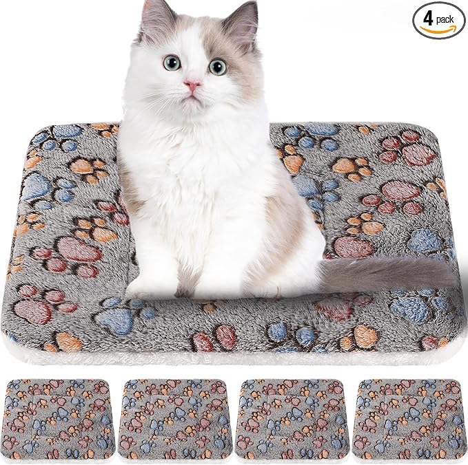 Tuanse 4 Pack Ultra Soft Dog Cat Bed Mat Small Animal Guinea Pig Bed with Cute Print Reversible Fleece Dog Crate Kennel Pad Cozy Washable Thickened Hamster Pet Beds Mat(13 x 19 Inches,Gray)