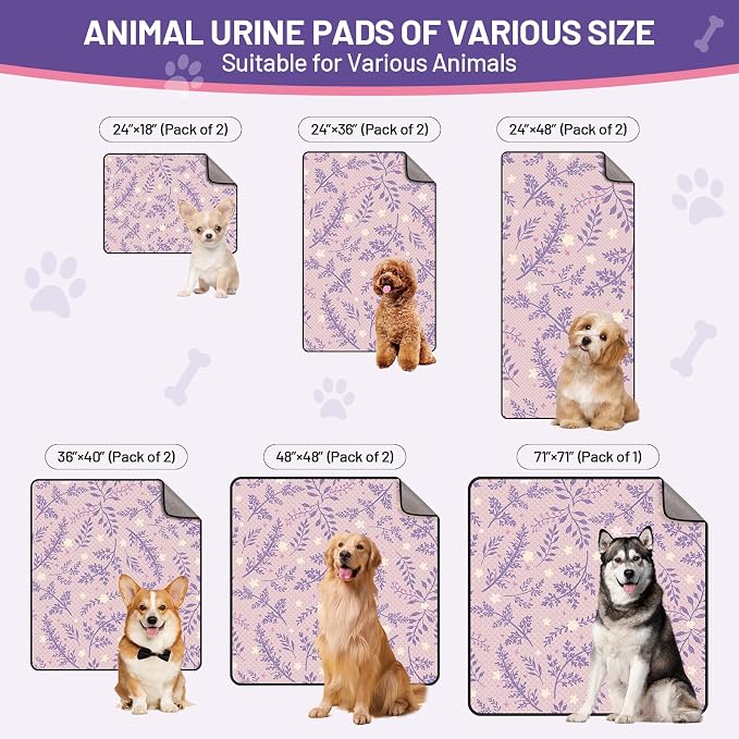 Washable Dog Pee Pads - Absorbent Reusable Puppy Training Pads, Waterproof Leak - Proof & Non - Slip for Crate Whelping Potty Training 24x48 (Pack of 2)