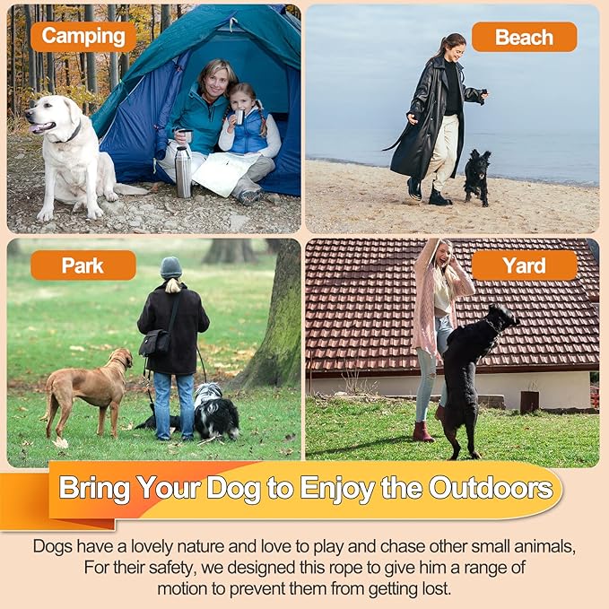 Tie Out Cable for Dogs,10/20/30/50/100FT Dog Leads for Yard Chew Proof,Heavy Duty Tie Out Cable for Large Dogs Up to 125lbs,Dog Runner Tether (Orange, 125Ibs 150ft)