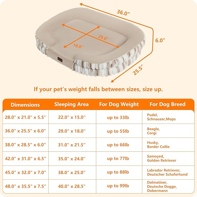 Dwanton Orthopedic Dog Bed for Medium Dogs with Gel Memory Foam, Waterproof Dog Sofa, Washable Pet Bed with Four Sided Bolster Cushion, Removable Cover & Non-Slip Bottom, 36", Tie-dye Khaki