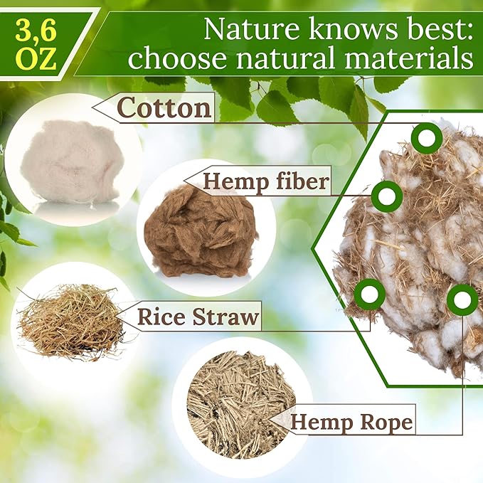 Bird Nesting Material - Hummingbird Nesting Material - Mixing Parakeet Nesting Material - Nesting Bedding for Finches Canary Wild Birds Ideal for Cage Gardens Tree Trunks - Bird Nest Supplies 3.6 oz