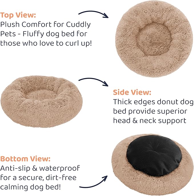 Donut Dog Bed - Premium Comfort for Anxiety Relief - Fluffy & Calming Design with Ultra-Plush Support | Cozy Round Dog Bed with Super Soft Circle Style (Camel, Large)