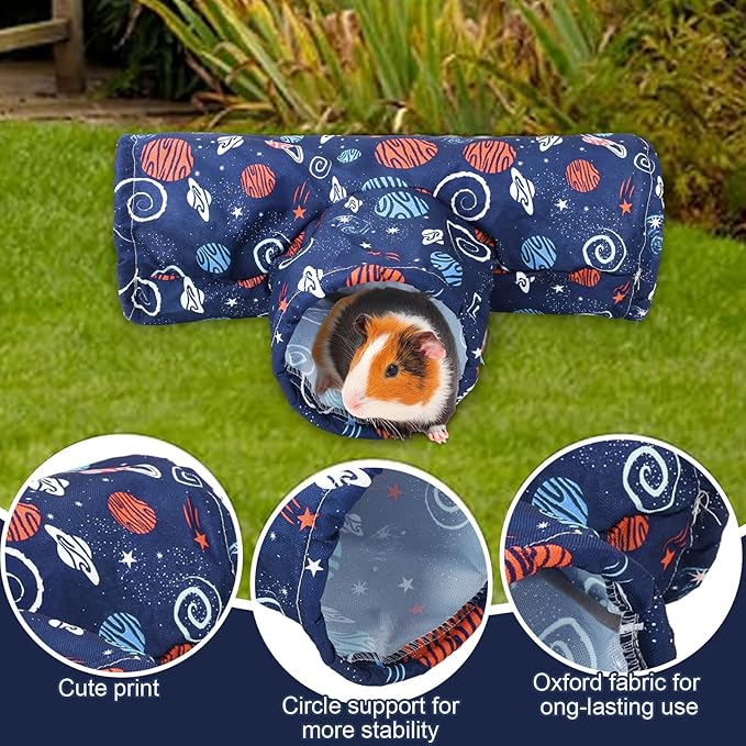 JarThenaAMCS Guinea Pig Tunnel 3 Way Washable Guinea Pig Hideout Foldable Rabbit Tunnel Blue Galaxy Small Animal Toy for Bunny Hamster Chinchilla Ferret Accessory