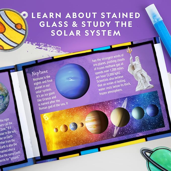 National Geographic Solar System Stained Glass Suncatcher Craft Kit | Glow-in-the-Dark Planets, Window Suncatchers, Hanging Mobile, Space Room Decor, Window Art, Creative Birthday Gift
