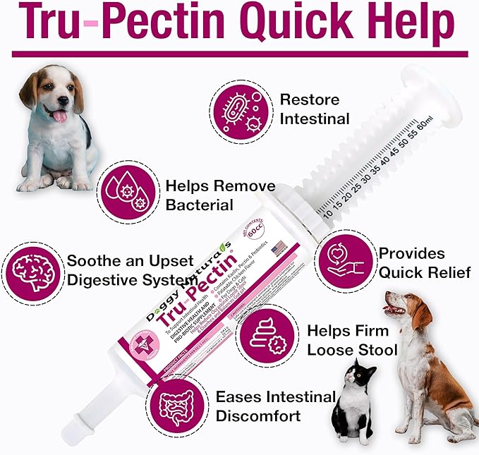 Tru-Pectin Anti-Diarrheal Oral Paste for Dogs & Cats – Chicken Liver Flavor –Helps Reduce Occasional Loose Stool & Diarrhea, Balance Gut pH, Support Normal Digestion & Gut Flora -Made in USA- 60cc