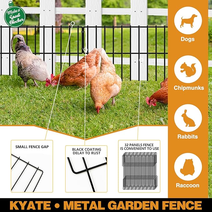 45.33ft(L) X 13inch(H) Animal Barrier Fence, 32 Panels No Dig Fences for Rabbit, Dog Digging Defense Ground Bottom Blockers, Rustproof Metal Border for Garden Outdoor Patio Landscaping
