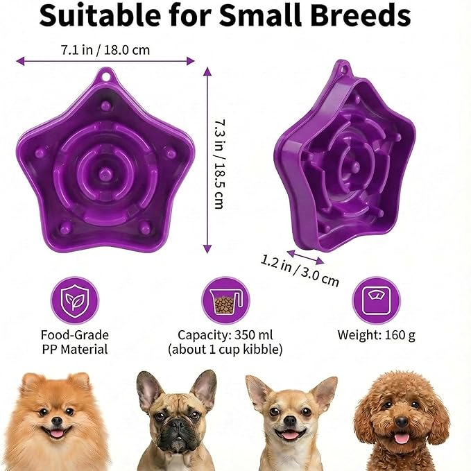 Small Slow Feeder Dog Bowl for Puppies & Small Dogs, 1 Cup (350 ml) Maze Puzzle Food Bowl, Helps Slow Eating & Aid Digestion, Anti-Choking, Non-Slip, BPA-Free, Dishwasher Safe (Purple)