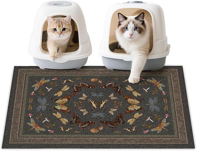 Unicorn Catcher Cat Litter Mat 24" x 15" Non-Slip Litter Box Mat Washable Litter Catcher Mat for Litter Box Indoor Food Mat Supplies Essentials,Dark Brown