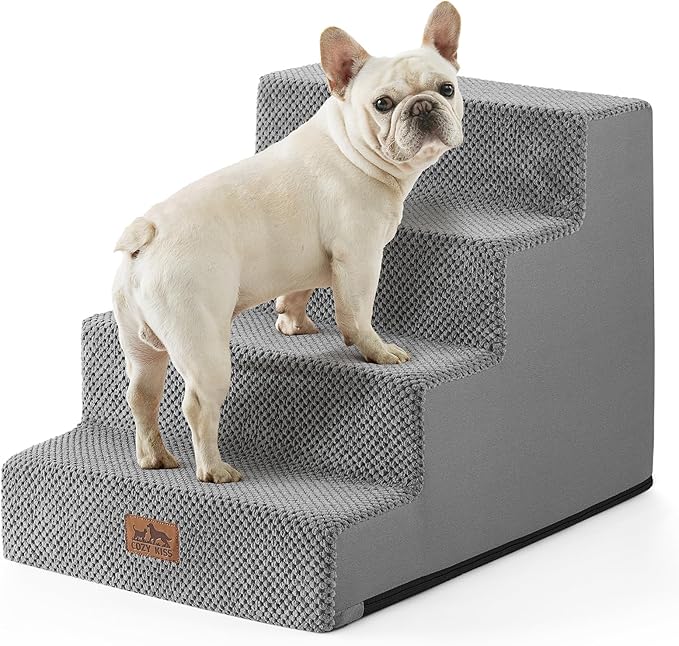 COZY KISS Dog Stairs for Small Dogs, 4 Tier Wider Pet Stairs for Couch and Beds, 17.7" H Non-Slip Dog Steps for Old Cats, Puppy, Small Medium Dogs, 17.7x23.6x17.7 inch, Grey