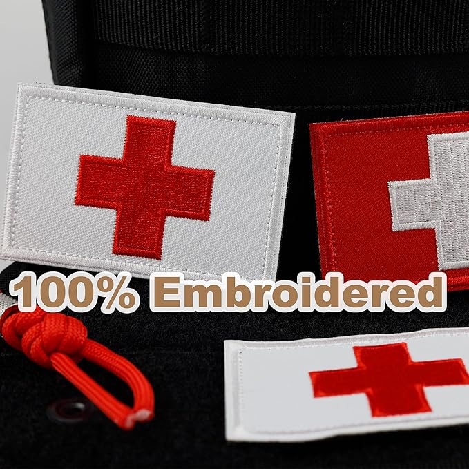 2 PCS First Aid Kit Patch, Medic Red Cross Patch Tactical Medical Patches for Packs Military Bags Backpacks Clothings Jackets Hats Pet Harness (Embroidered, 3x2 in) | White