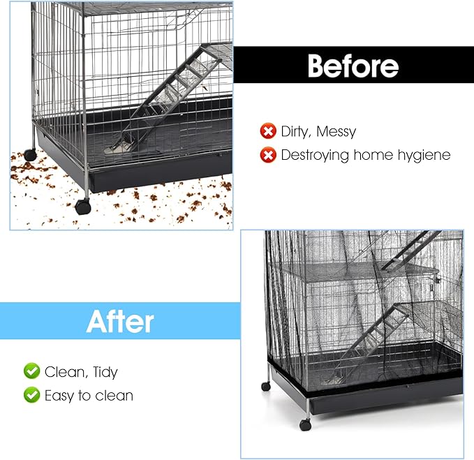 Nogeqi 2PCS Bird Cage Seed Catcher, Nylon Adjustable Elastic Bird Cage Net Cover Skirt Guard, Universal Birdcage Accessories for Parrot Canary Parakeet Cockatiel Budgie Quail (Black, White)