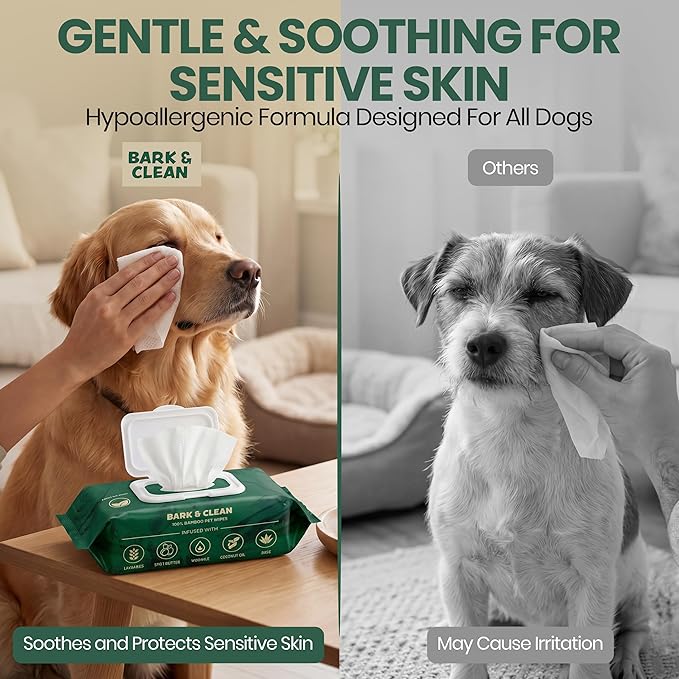Bark & Clean Dog Wipes for Cleaning and Deodorizing - 2 Pack of 110 8.5" x 9" Bamboo Pet Wipes - Compostable, Hypoallergenic Puppy Wipes - Dog Wipes for Paws, Butt, and Body