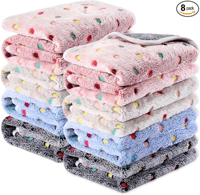 Tudomro 8 Pcs Guinea Pig Blankets Washable Small Pet Fleece Bedding Cage Liners Double Sided Pet Reusable Sleep Mat Pad Cover for Ferret Chinchilla Furniture Protection(Dot,35 x 24 Inch)